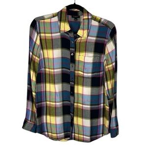 Talbots Plaid Colourful Casual Rayon Long Sleeve Button Down Shirt Medium Petite